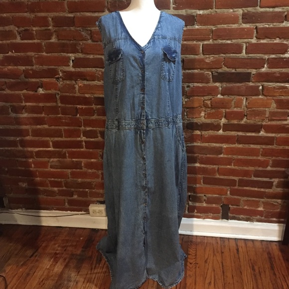 Ashley Stewart denim sleeveless button down dress - Picture 2 of 4